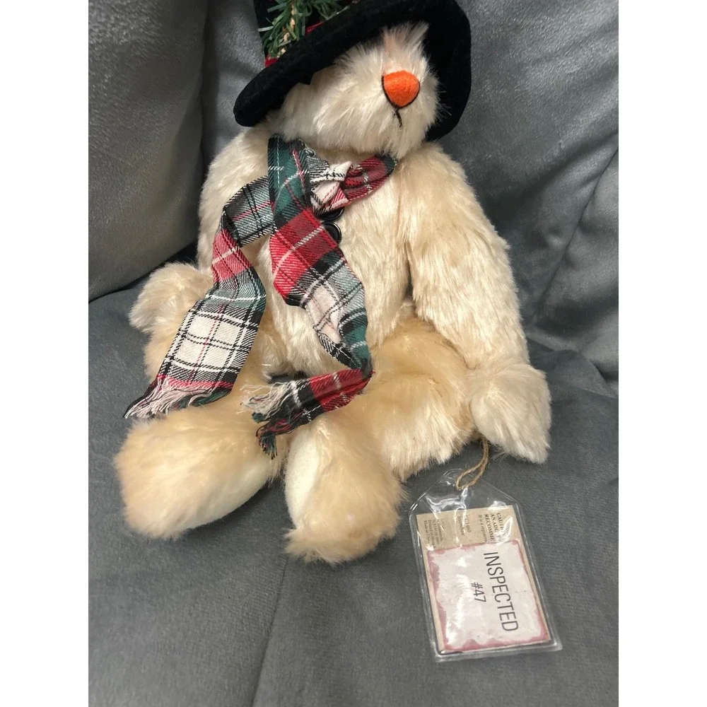 GANZ Cottage Collectibles Bunny Plush Sue Coe 2000 Christmas Plaid Scarf Top Hat